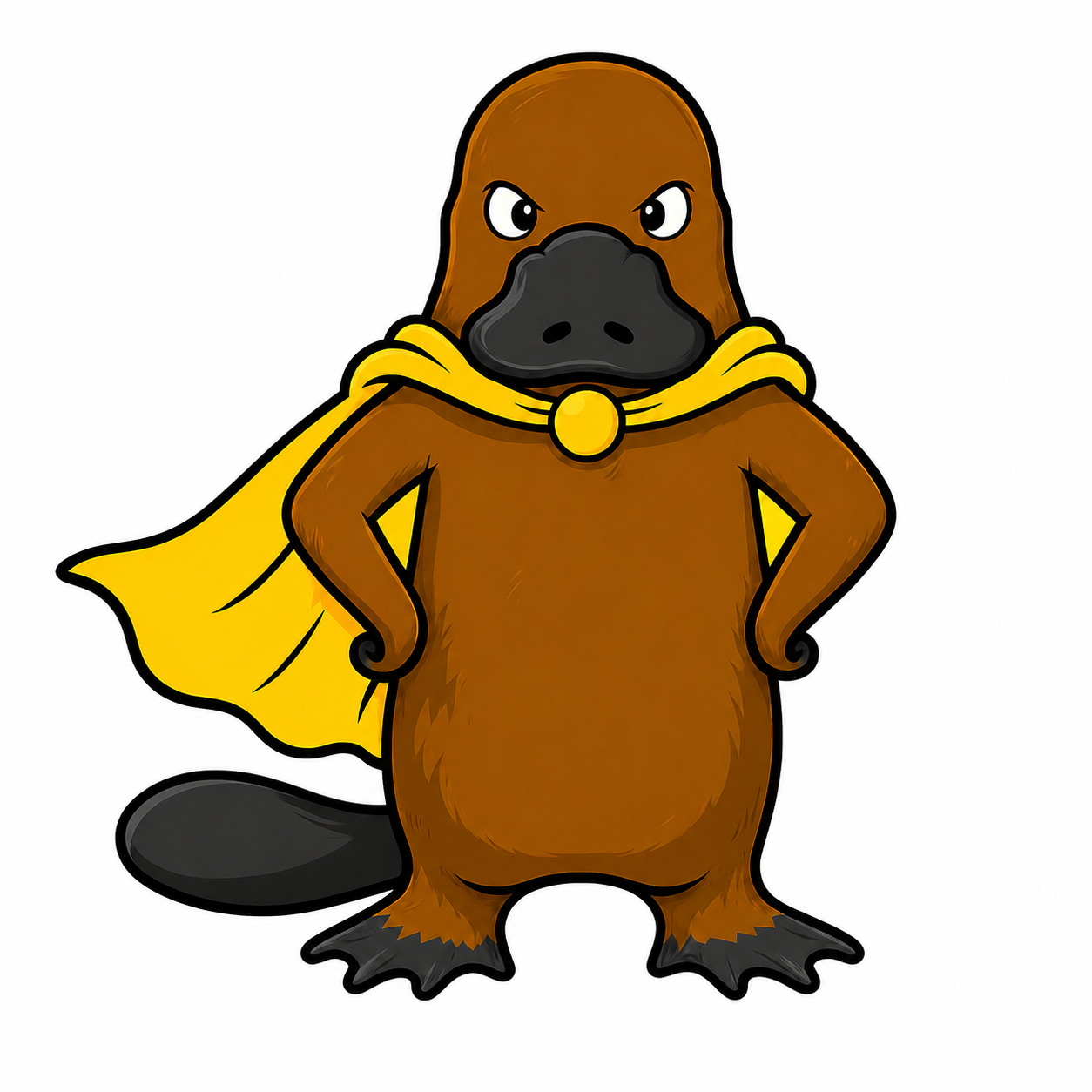 FISHDUCK, the MUDSUCKERS platypus mascot in a cape